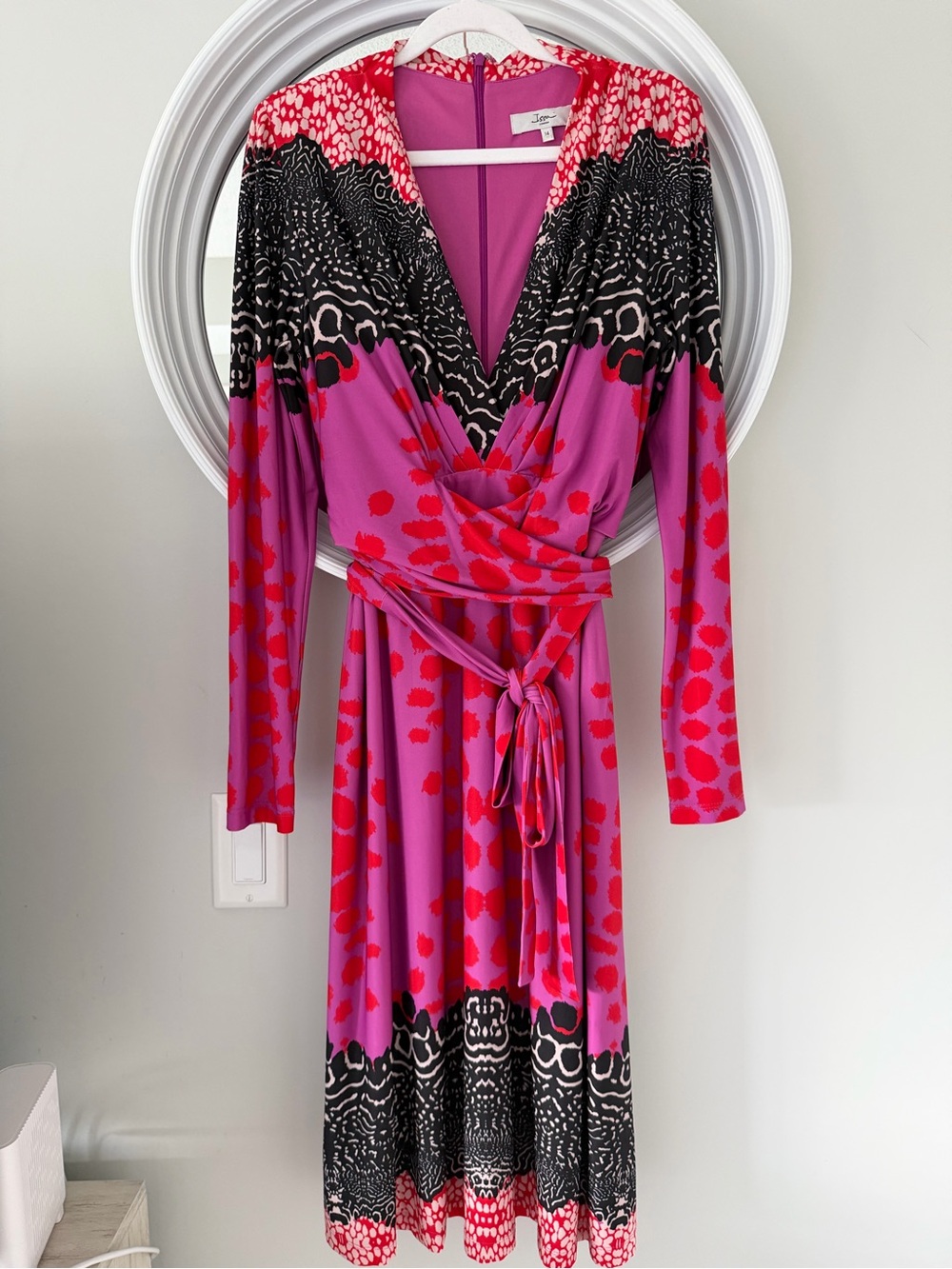 ISSA London Hot Pink & Black Jersey Graphic Print Tie Wrap Dress Size 14